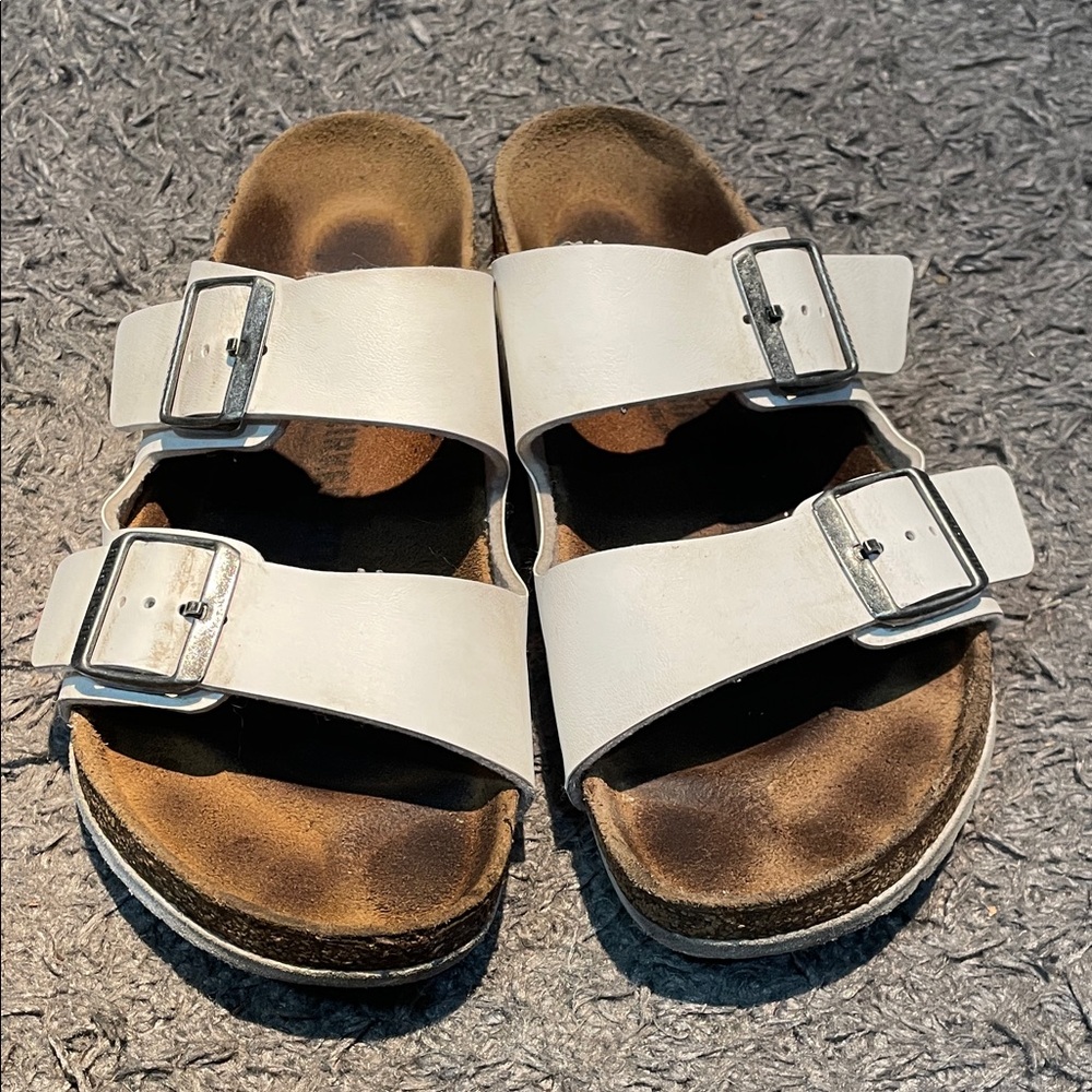 White Birkenstock sandals